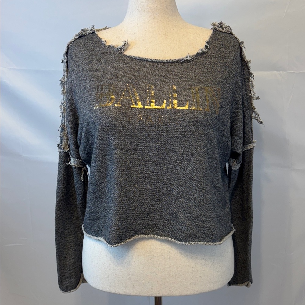Cleo Gray Knit Top with Gold Accents